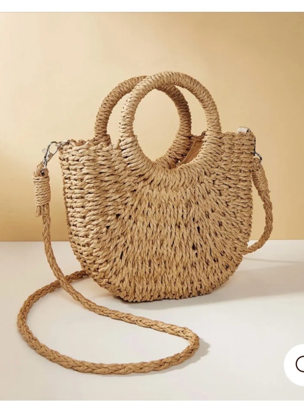 Natural Woven Round-Handle Crossbody Bag - Straw: wicker - Picture 2 of 8